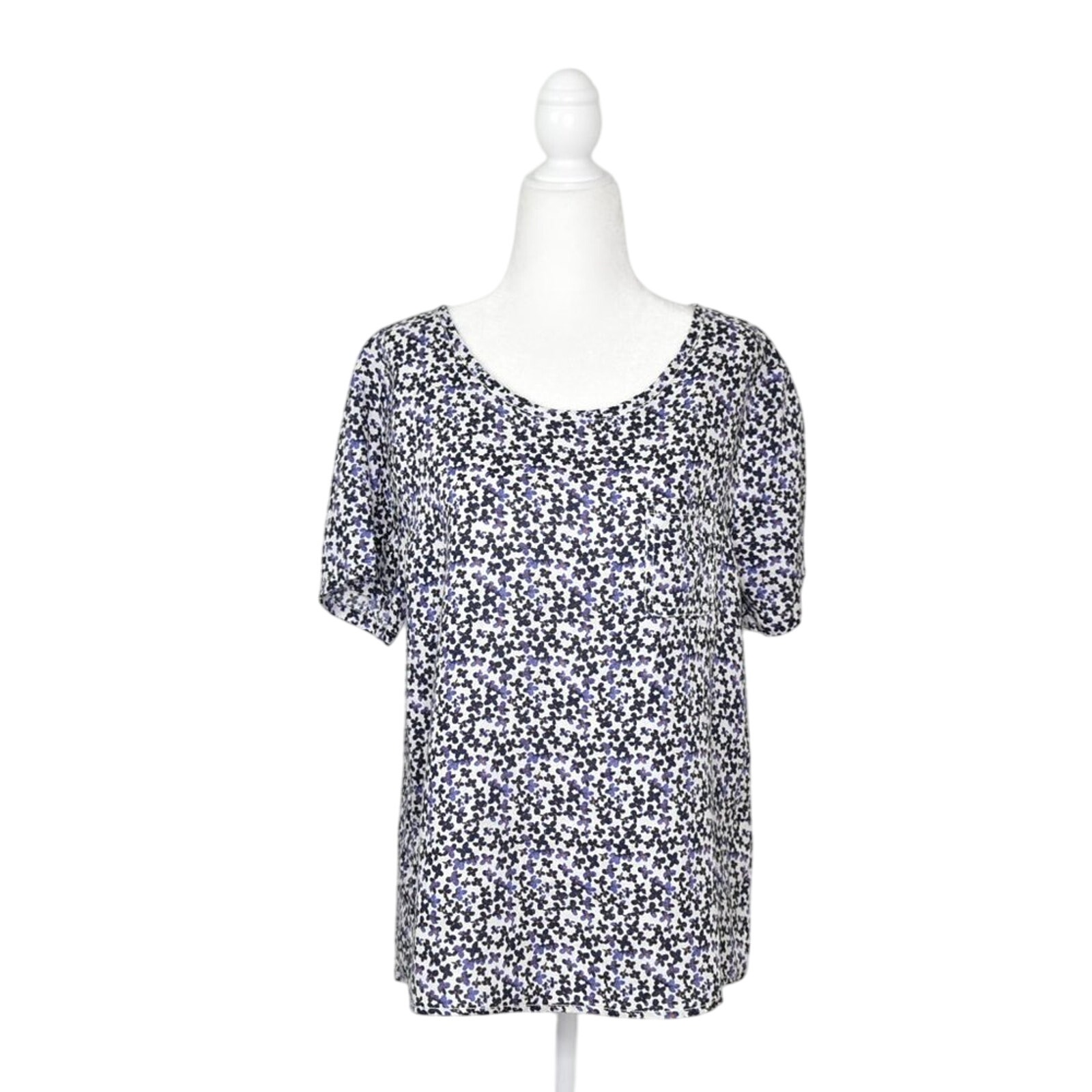 Cynthia Rowley 100% Linen Floral Short Sleeve Top Small Purple White Breathable